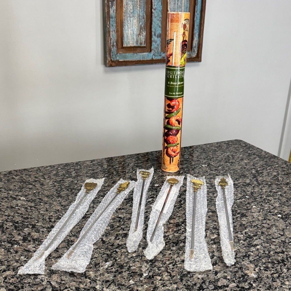 Williams Sonoma vintage brass skewer Set 6 in box NEW